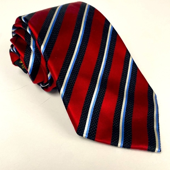 COUNTESS MARA Vintage 90's British Regimental Men's Red White Blue Necktie Tie - Picture 7 of 11